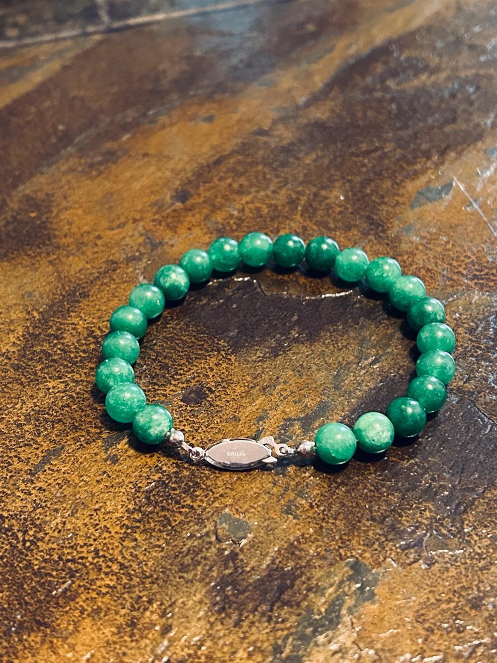 Green Jade Bracelet with Germany 925 Sterling Silver Clasp
